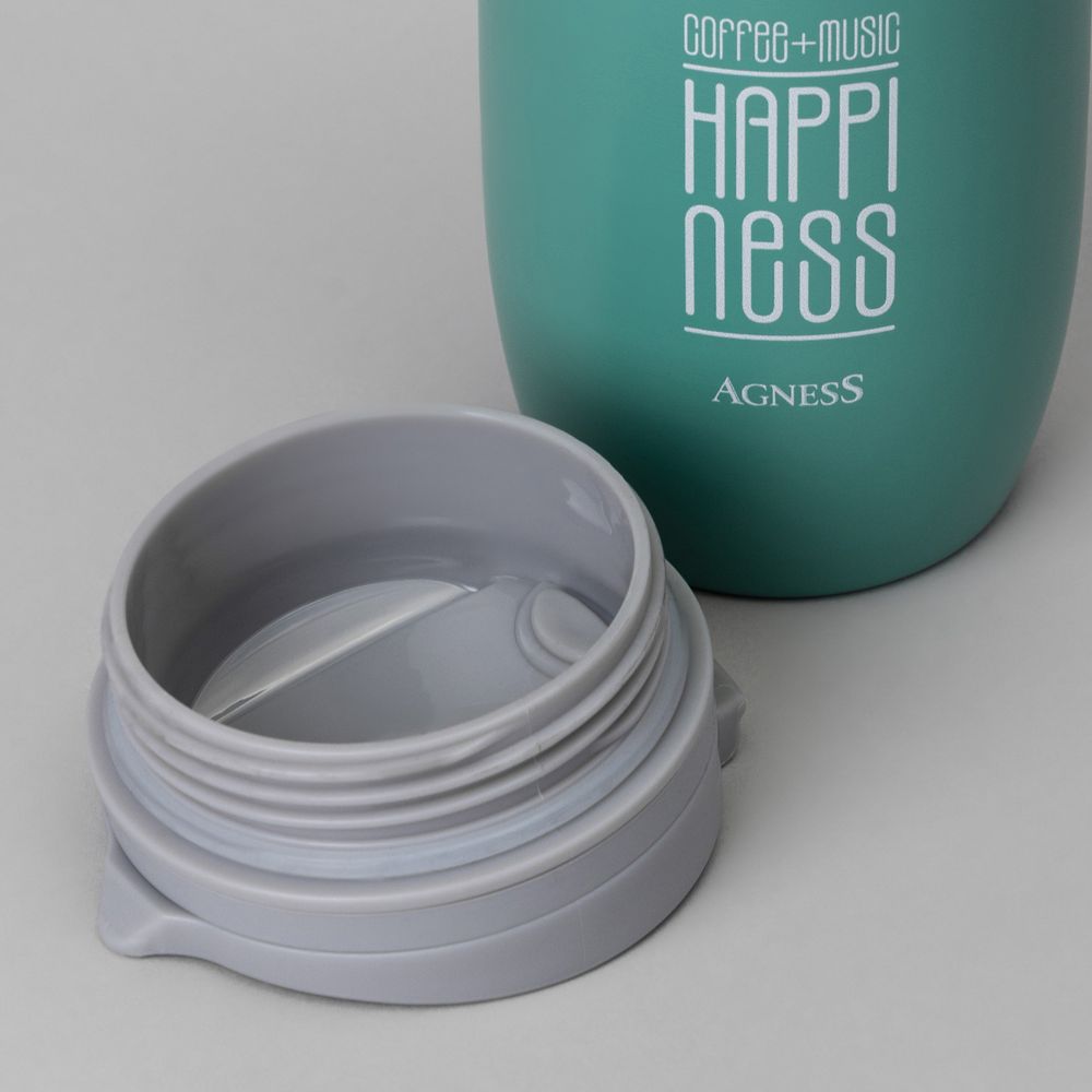 ТЕРМОКРУЖКА AGNESS "HAPPINESS" 450МЛ, КОЛБА НЕРЖ.СТАЛЬ 18/10