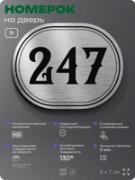 Номерок на дверь квартиры 247, для кабинета, офиса, шильдик 9 х 7 см, серебристый, Айдентика Технолоджи