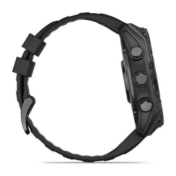 Garmin Fenix 8 Sapphire Amoled 51 мм – Титановый корпус DLC Carbon Gray, черный/серый силиконовый ремешок
