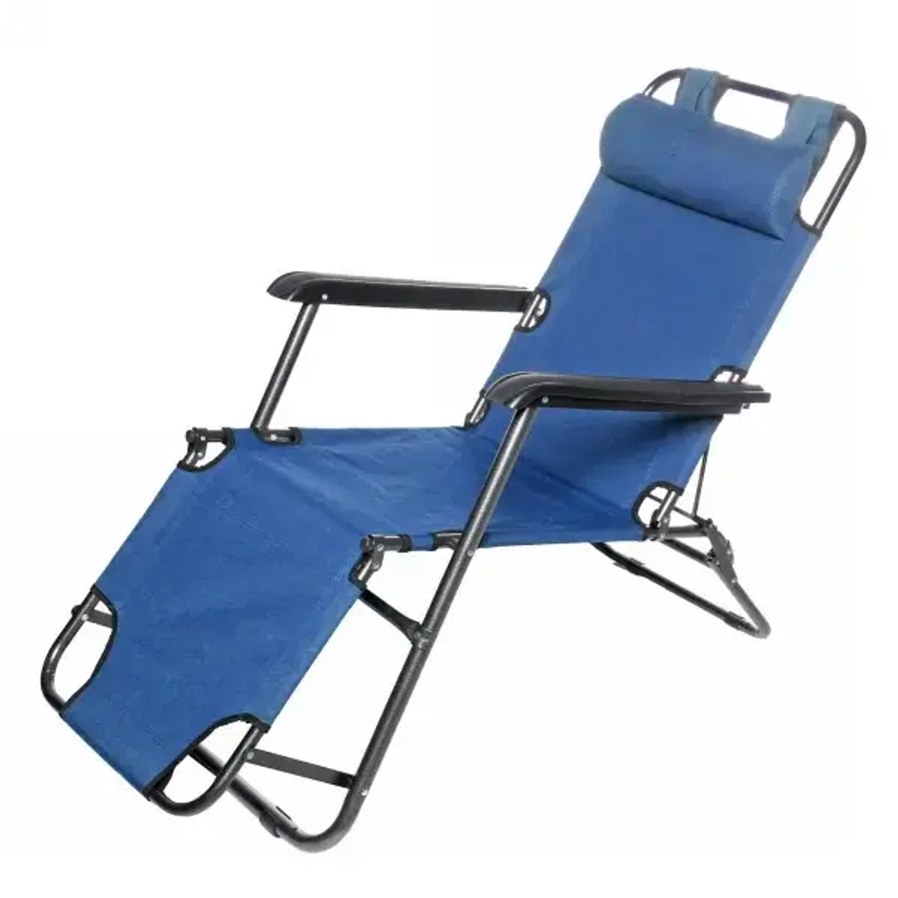 Шезлонг (раскладушка) 153*60*79см «Комфорт» с подголовником, 2 положения, синий ДоброСад