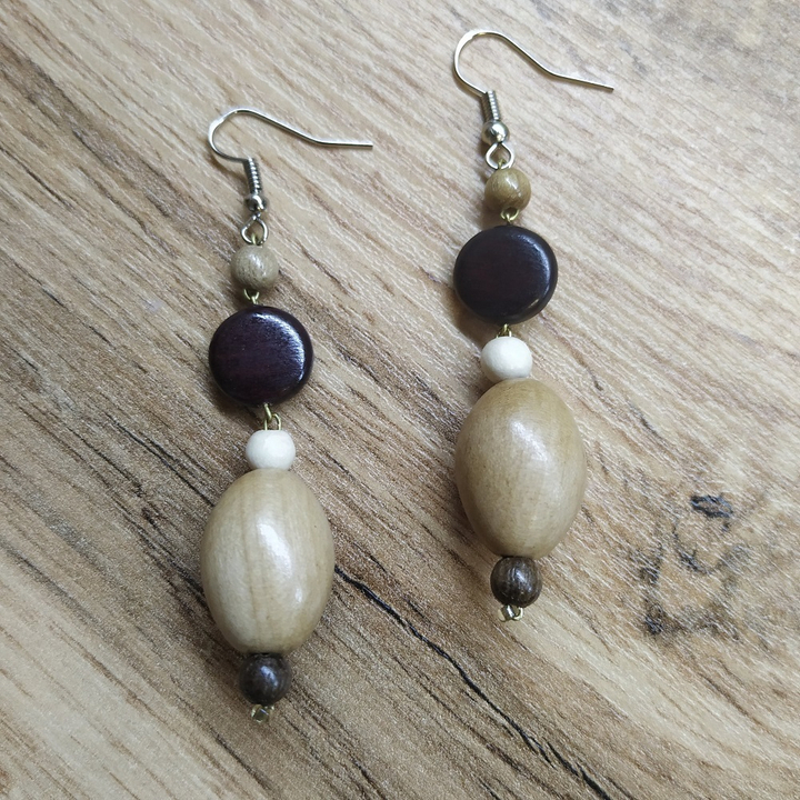 Серьги Маслинка светлая, дерево, цвет ассорти, 14x50 мм