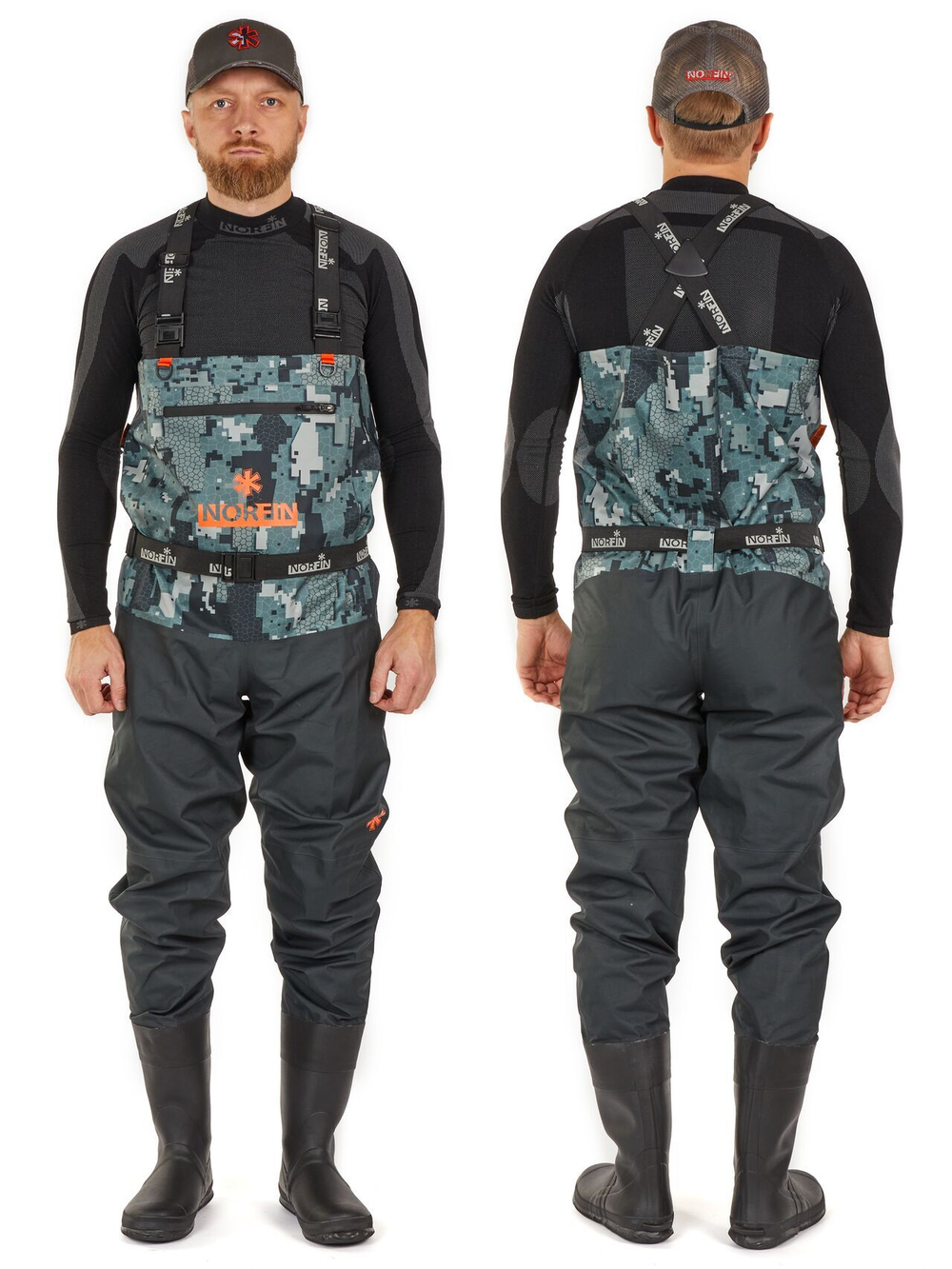 Полукомбинезон заброд. Norfin PILOT CAMO BOOTFOOT р.44-L с сапогами резина