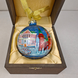 Шар новогодний с круговой росписью Палех "Москва. Большой театр" в футляре