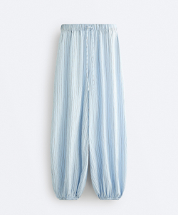 OYSHO Длинные брюки-блумер полосатые, пыльно-голубой