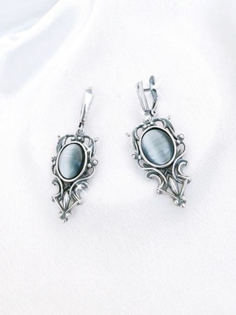 "Купава" серьги в серебряном покрытии из коллекции "Бирюза" от Jenavi  с английским замком