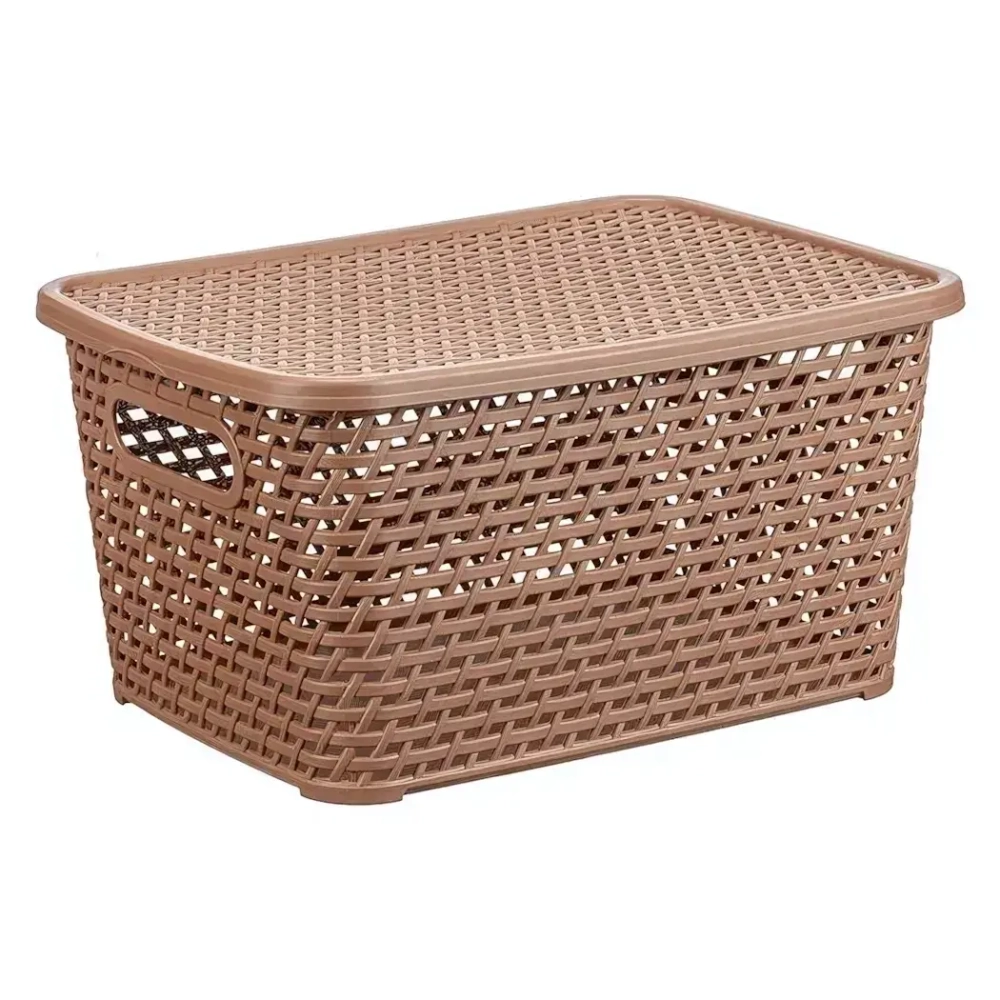 Ящик РОТАНГ с крышкой 23л 450х265мм Бежевый ротанг 0,265х0,45х0,3м