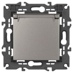 Розетка ЭРА Elegance 14-2103-16 2P+E Schuko со шторками с крышкой, 16А-250В, титан