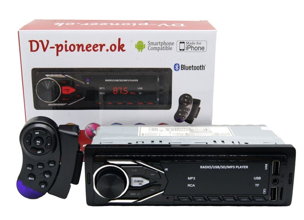 Автомагнитола DV-Pionir ok DV-6291, Bluetooth цветная подсветка, usb, micro, aux, fm, пульт