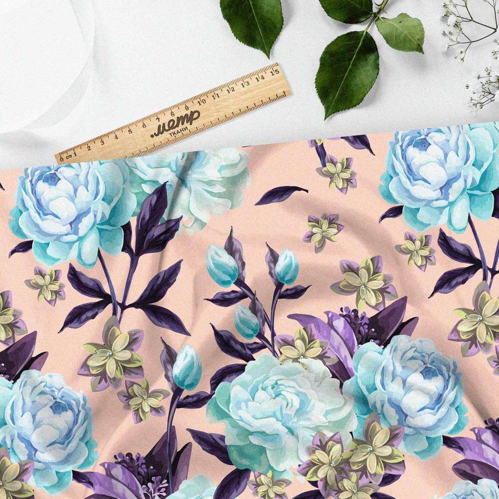 Ткань мембрана голубые розы и лепестки