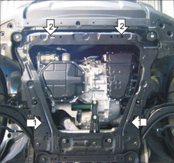 Усиленная защита Motodor картера двигателя, кпп. 5 мм, алюминий. для Nissan X-Trail 2010-2015,Nissan X-Trail 2007-2010 арт.31402