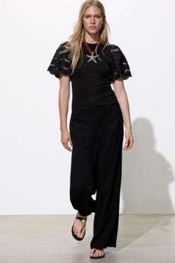 ZARA ТОП БЕЗ РУКАВОВ С ВЫШИВКОЙ, ЧЕРНЫЙ