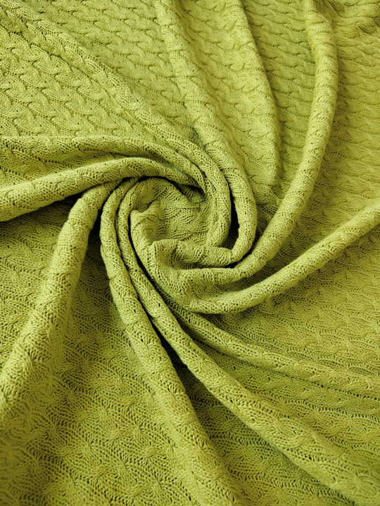 Трикотаж вязанный, косичка большая, салатовый, хлопок OXYGEN