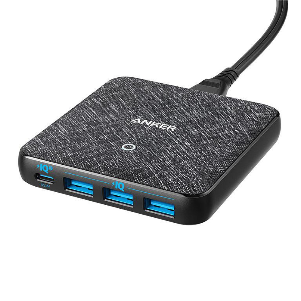 Сетевое зарядное устройство Anker PowerPort Atom III Slim мощностью 65 Вт (USB-C, 3 USB-A) (GaN) Настольный многопортовый мощный адаптер питания