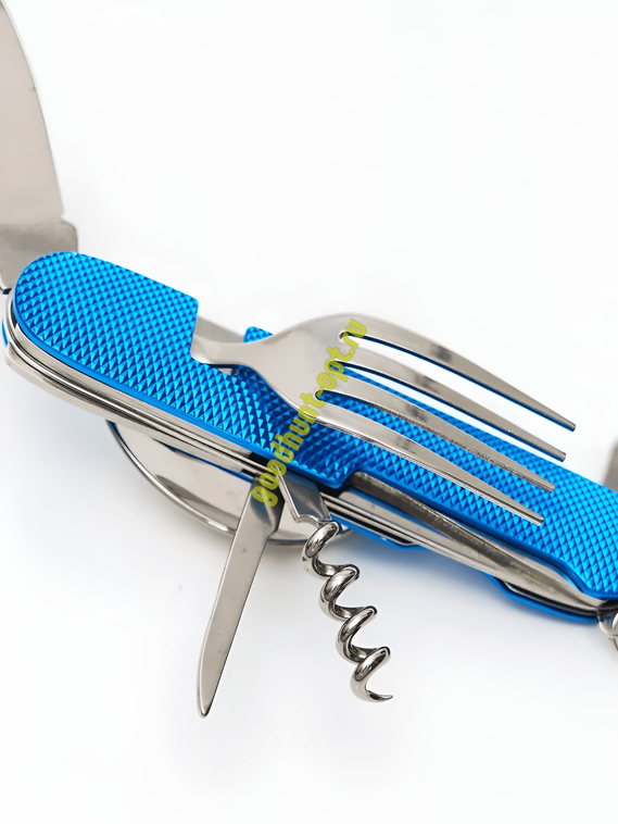 Мультитул 6в1 походный приборы: нож, вилка, ложка, открывашка Синий