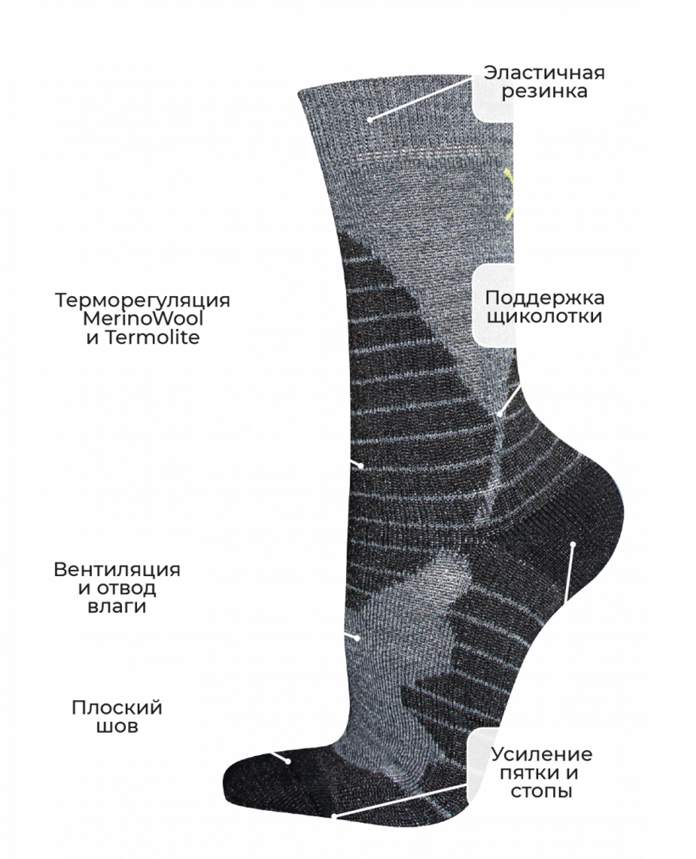 носки TALBERG, Altai Merino -15°C, цвет черный/серый, размер 39-42