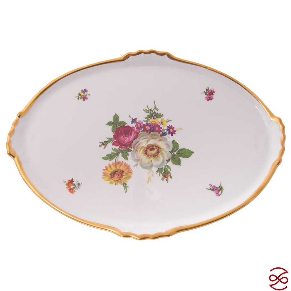 Блюдо овальное на ножке Queen's Crown Мейсенский букет 37см