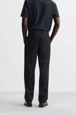 ZARA БРЮКИ ИЗ ХЛОПКА И ШЕРСТИ, МОРСКОЙ СИНИЙ