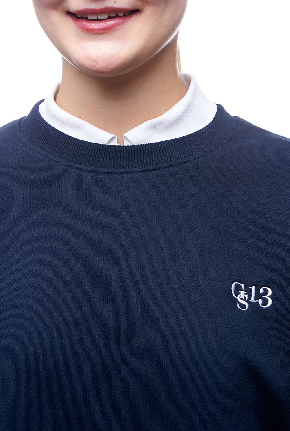 Кофта свитшот тёмно-синяя укороченная, с логотипом GS13