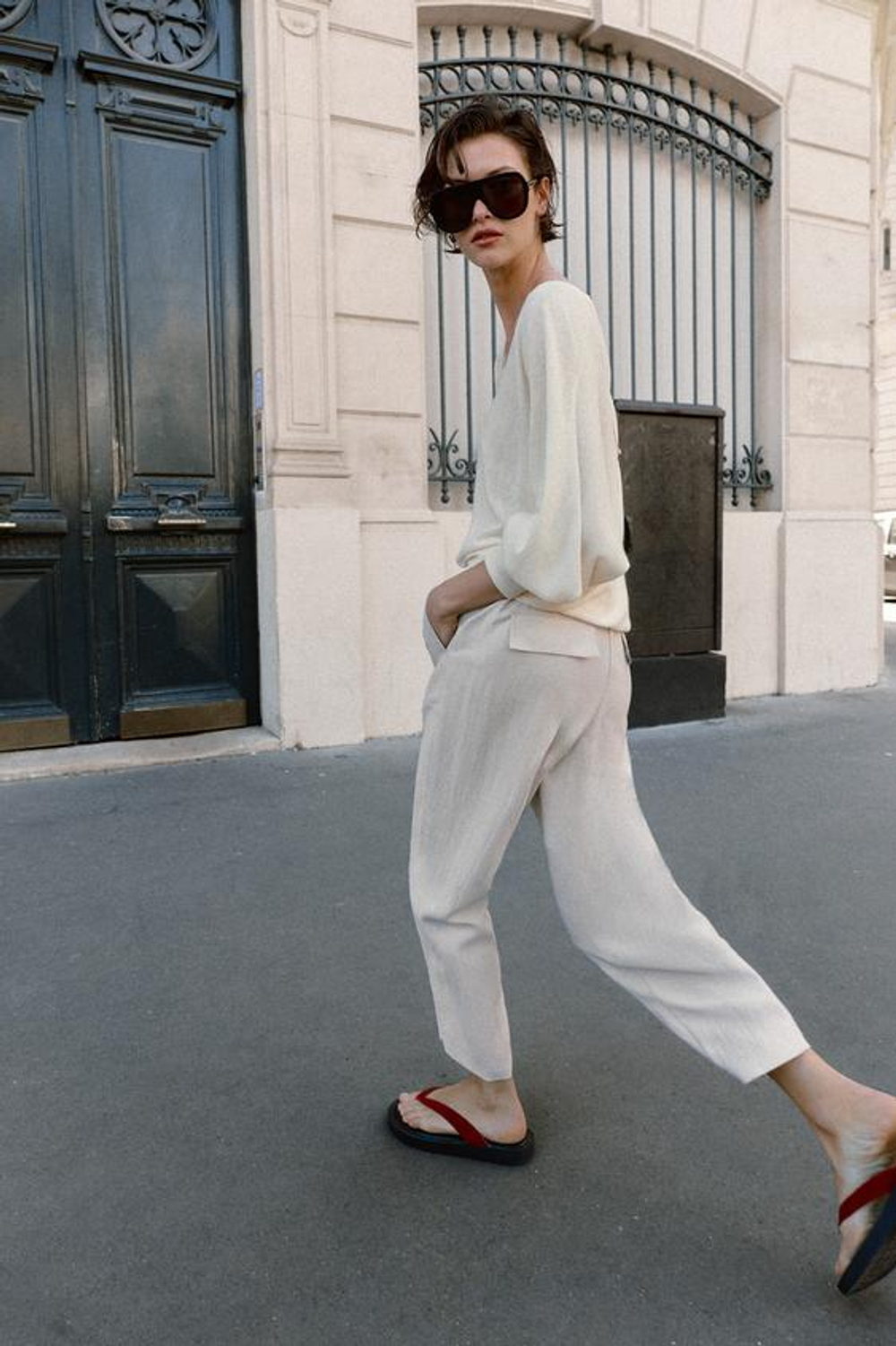 ZARA БРЮКИ С ЭЛАСТИЧНЫМ ПОЯСОМ, КАМЕННО-СЕРЫЙ