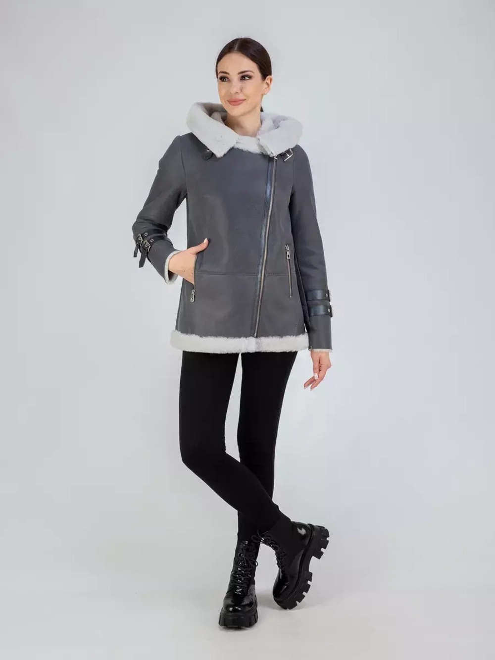 Дубленка авиатор натуральная с капюшоном