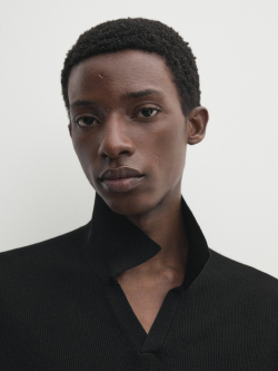 Massimo Dutti Трикотажное поло из смесового хлопка, черный