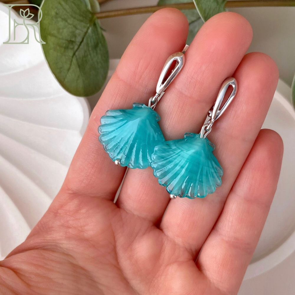 LEFIREL' Серьги серебряные женские "Русалочка" с бусинами из муранского стекла / ювелирные украшения из родированного серебра 925