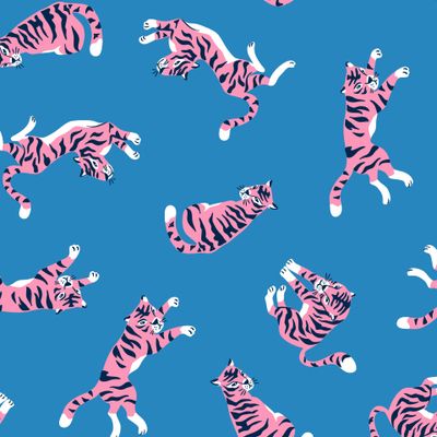 Розовые тигры на голубом