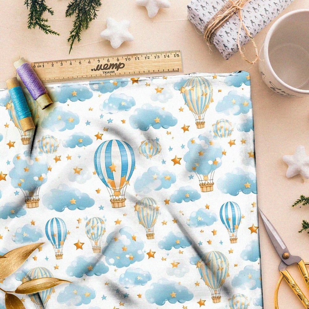 Ткань премиум шифон воздушные шары в облаках