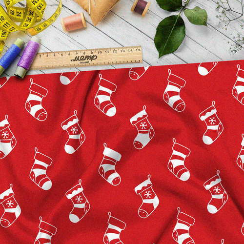 Ткань оксфорд 600 рождественские носки на красном фоне
