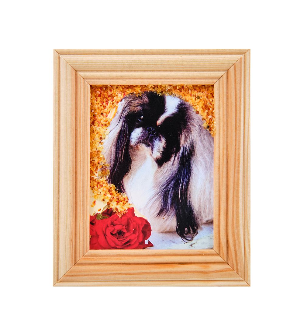 AMB-55/ 4 Картина «Пекинес» (с янтарной крошкой) дер.рамка 7х9