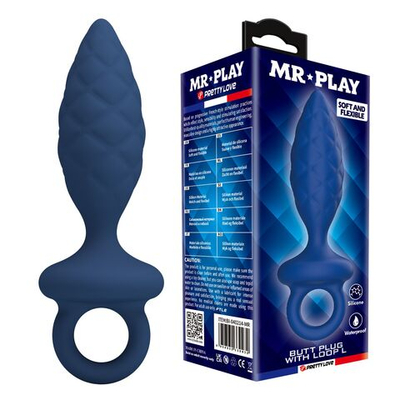 Синяя анальная пробка с кольцом Butt Plug with Loop L - 15,7 см. (Цвет: синий)