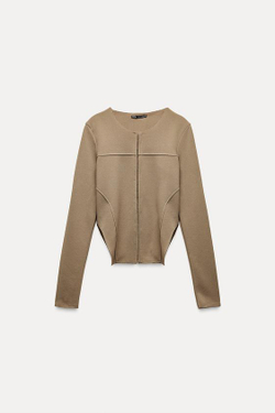 ZARA ТОП С РАЗРЕЗАМИ, ПЕСОЧНЫЙ