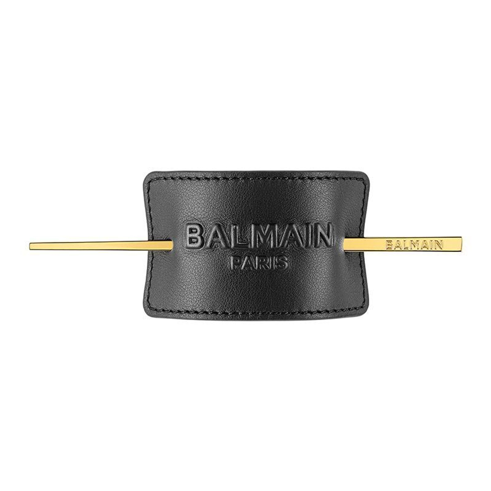 Balmain Hair Couture Заколка со шпилькой черная с лого Genuine Leather Signature Hair Barrette Black