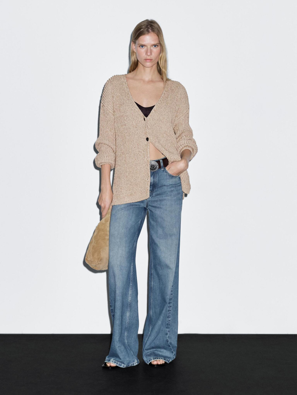 Massimo Dutti Кардиган из меланжевого трикотажа, песочный