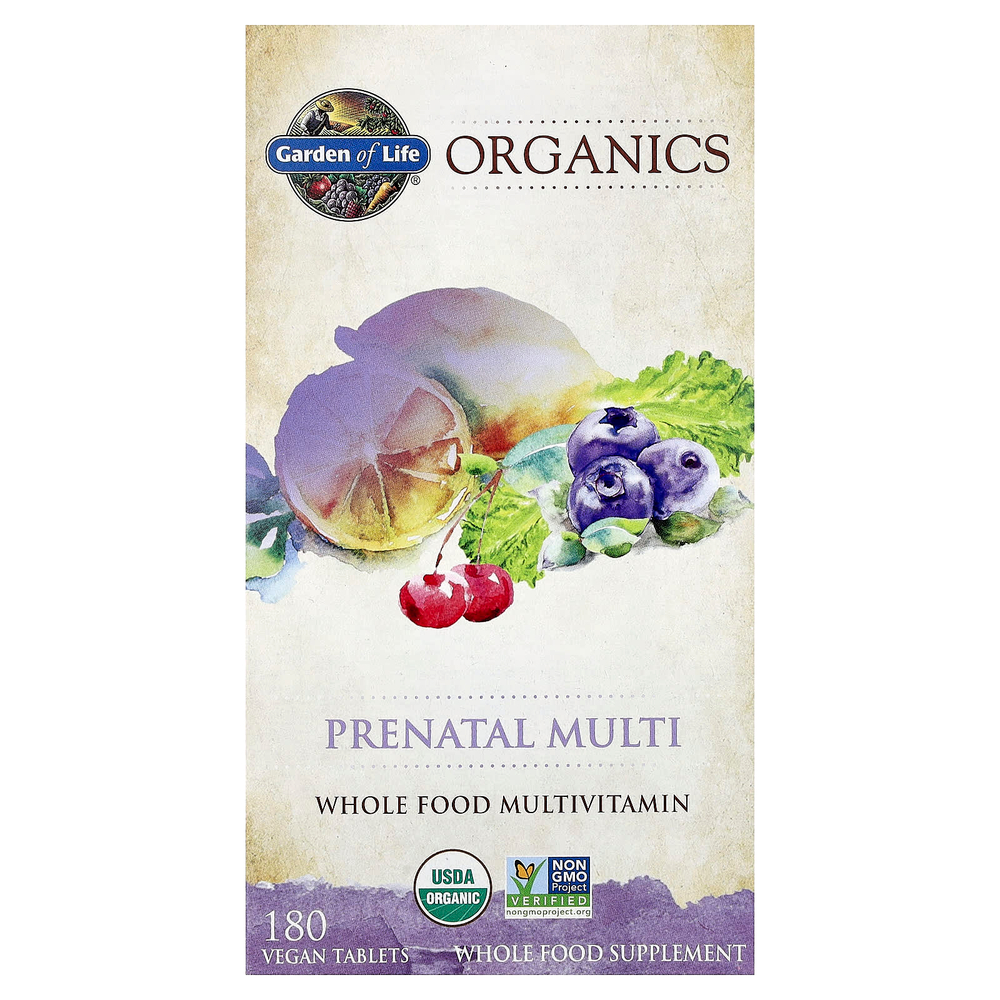 Garden of Life, Organics, пренатальные мультивитамины, 180 веганских таблеток