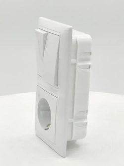 Блок Выключатель двухклавишный + розетка с заземлением скрытой установки BYLECTRICA СветоПрибор серия СТИЛЬ, белый, 2В-РЦ-693