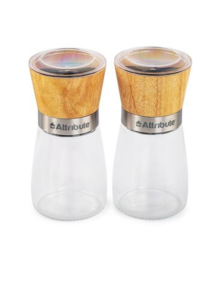 Набор мельниц д/специй Attribute Spice Wood 13,3х6,5см 2шт стекло