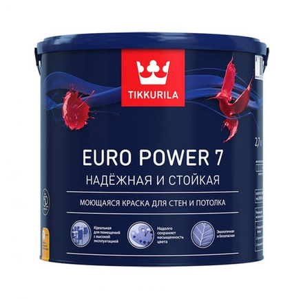 Краска моющаяся для стен и потолков Tikkurila Euro Power 7 База А (2,7л)
