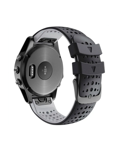 Ремешок дышащий Athlet 22 мм. для Garmin Fenix 7/6/5, EPIX 2, MARQ, Forerunner 935 / 945 / 955 / 965, instinct, instinct 2 силиконовый быстросъемный ( Черный / Серый )