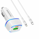 Автомобильная зарядка Borofone BZ14A 3A QC3.0, Type-C/Lightning, 012347 Белый