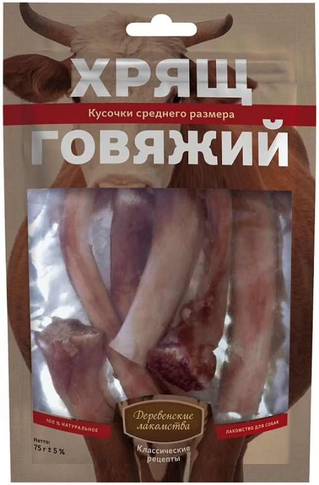&quot;Деревенские лакомства&quot; лакомство для собак хрящ говяжий средний размер 75г