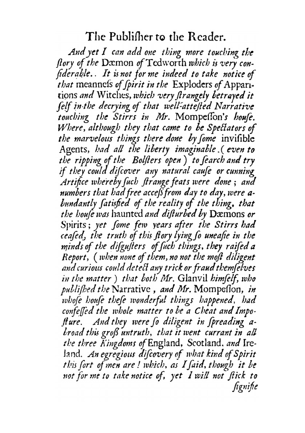 Saducismus triumphatus. or, Full and plain evidence concerning witches and apparitions. In two parts. | Joseph Glanvill
