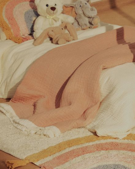 Плед Nafine из хлопкового муслина с двухцветной бахромой 130 x 170 см