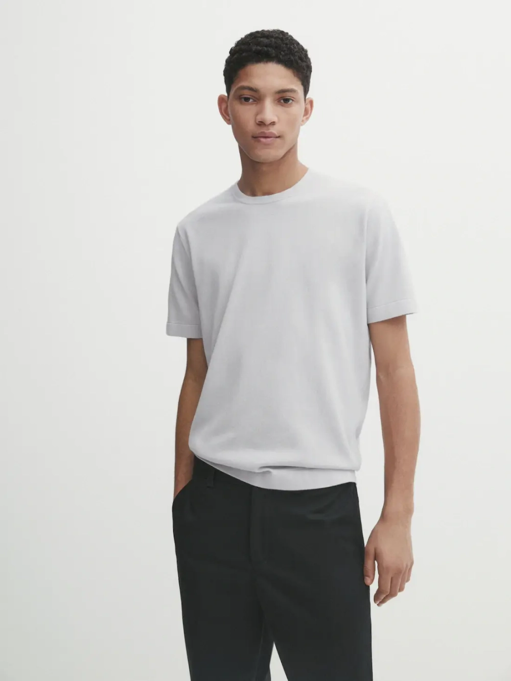 Massimo Dutti Футболка из 100% хлопка, жемчужно-серый