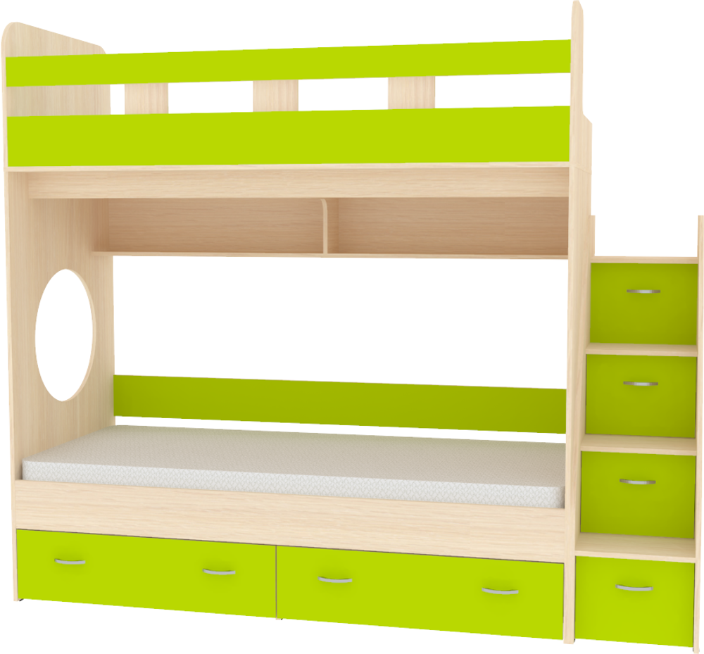 Двухъярусная кровать КарИВи Юниор 1 90х200 Дуб Молочный Лайм