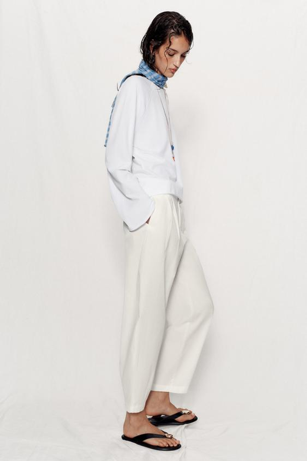 ZARA БРЮКИ PAPERBAG GLOBO, ЭКРЮ