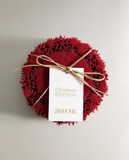 ZARA HOME НАБОР РОЖДЕСТВЕНСКИХ ФЕТРОВЫХ ПОДСТАВОК ПОД СТАКАНЫ ( 6 ШТ.), КРАСНЫЙ