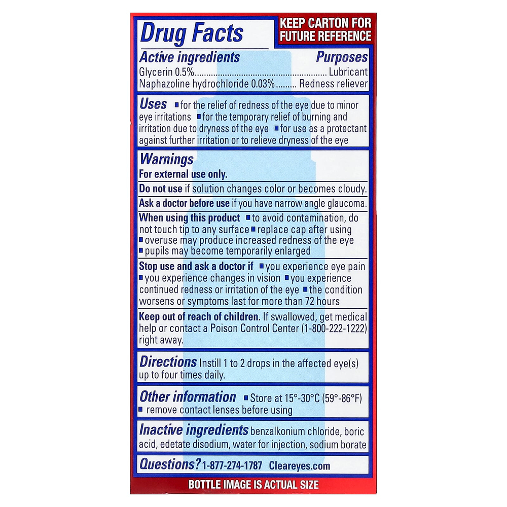 Clear Eyes, Максимальное снятие покраснения, Глазные капли лубриканта / снятия покраснения, 0,5 жидких унций (15 мл)