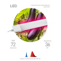Светильник для растений, фитолампа светодиодная линейная ЭРА FITO-36W-RB-N красно-синего спектра 36 Вт
