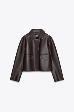 ZARA КОРОТКАЯ КУРТКА ИЗ ИСКУССТВЕННОЙ КОЖИ, БУРГУНДИ